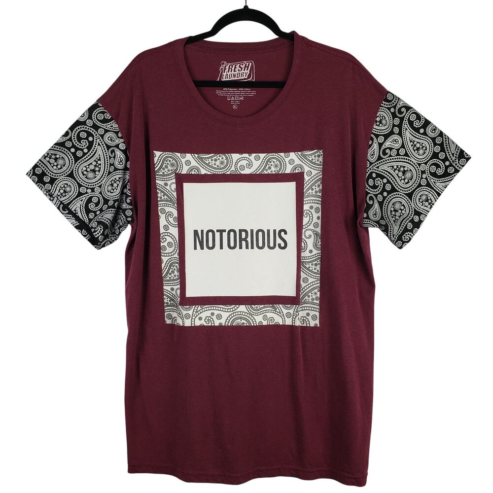 Fresh Laundry‎ Men's Size XL Notorious Graphic Tee Maroon White Paisley Urban